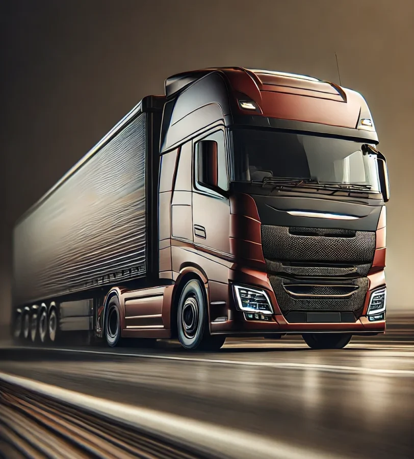 DALL·E 2024-10-22 20.49.32 - A professional portrait image for a trucking company with a strong and sleek design. The company's color scheme is dominated by #563535, a rich browni